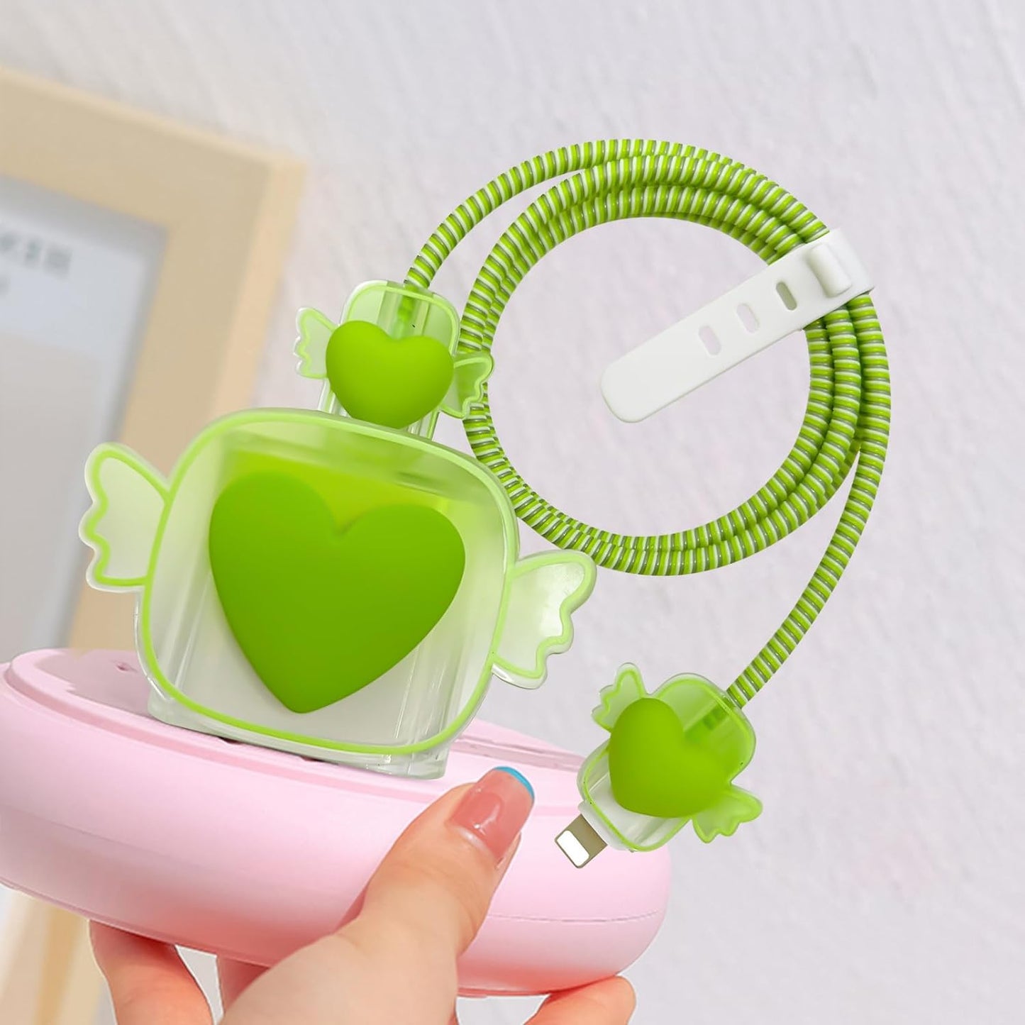 Protège Câble Type-C, chargeur avec Design de Cœur 3D Rose - informati