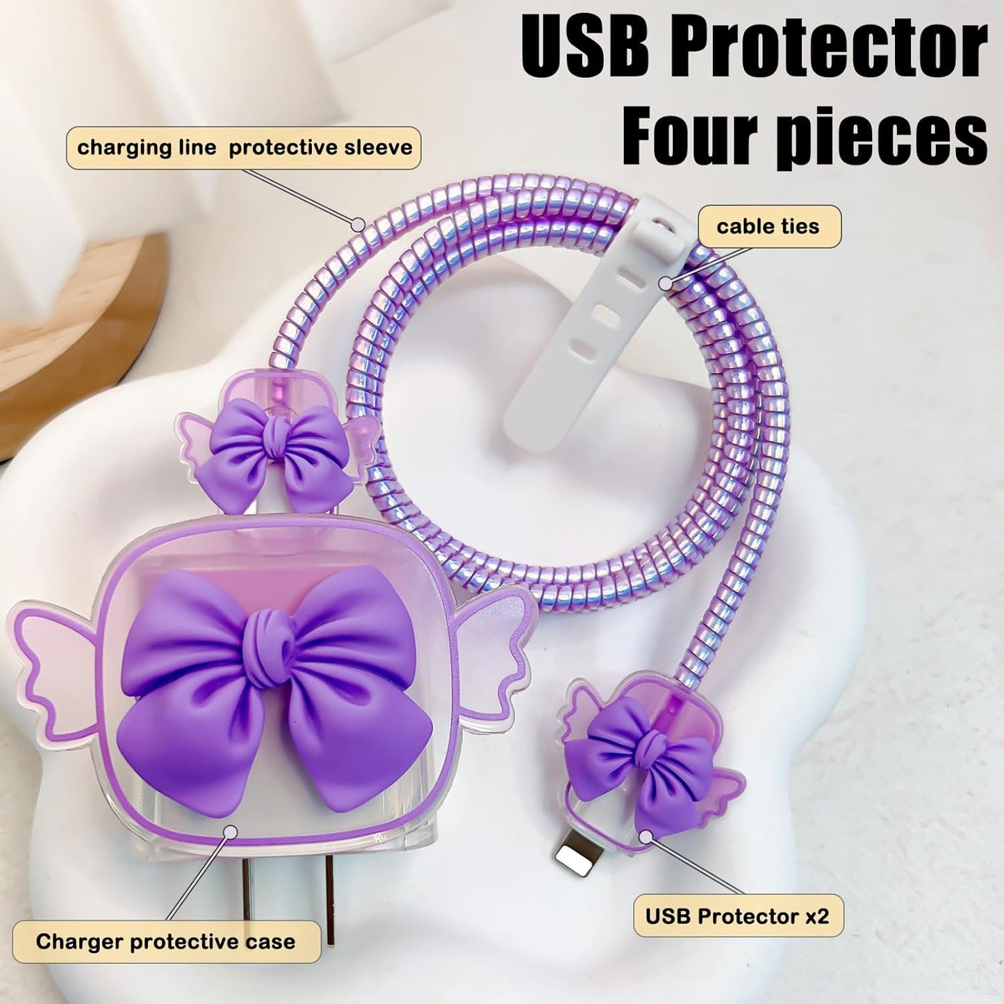 Protège Câble Type-C, chargeur avec Design de Cœur 3D Rose - informati