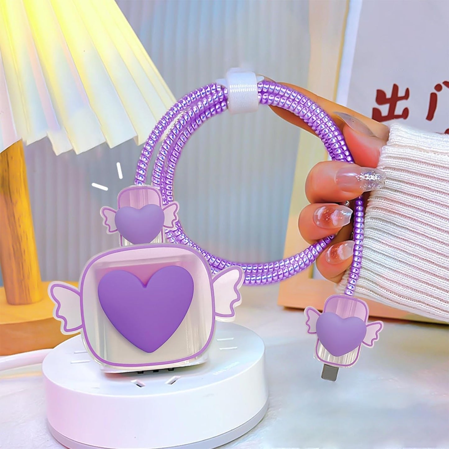 Protège Câble Type-C, chargeur avec Design de Cœur 3D Rose - informati