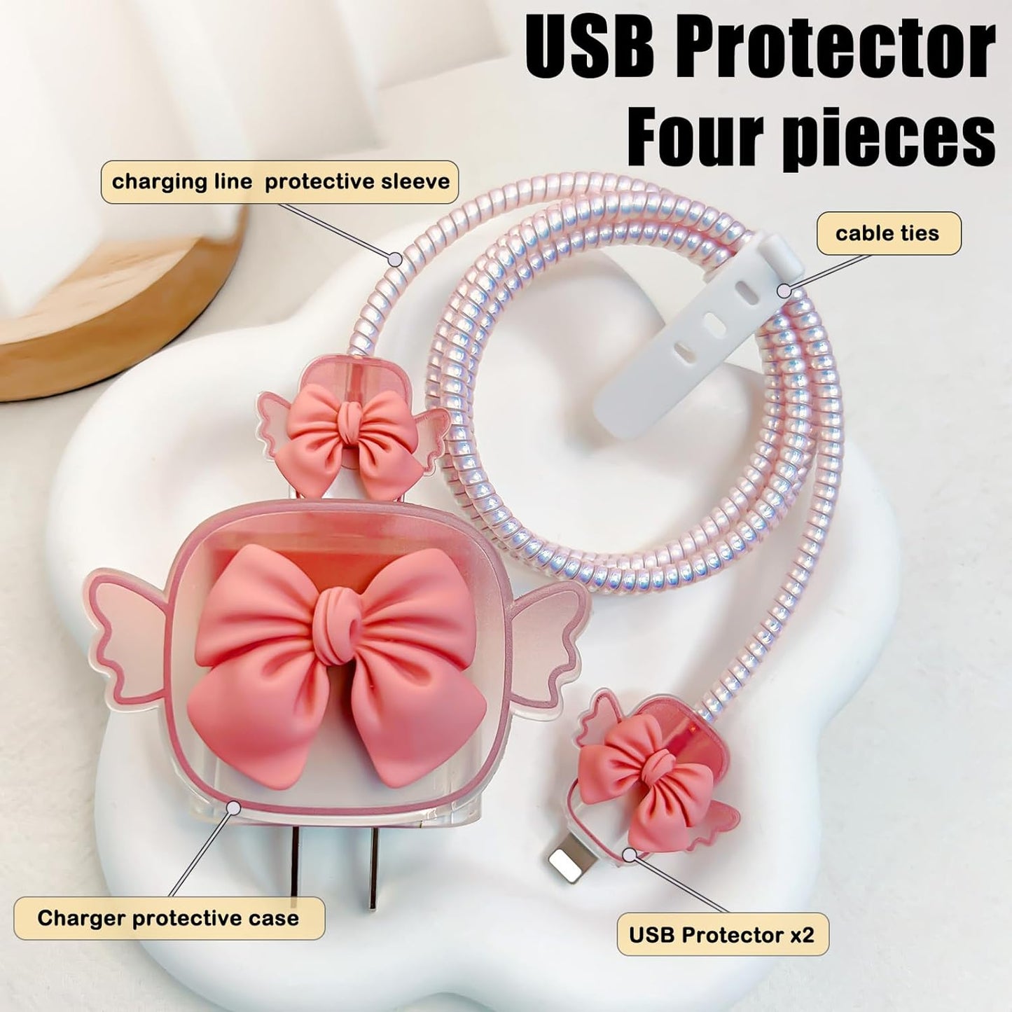 Protège Câble Type-C, chargeur avec Design de Cœur 3D Rose - informati