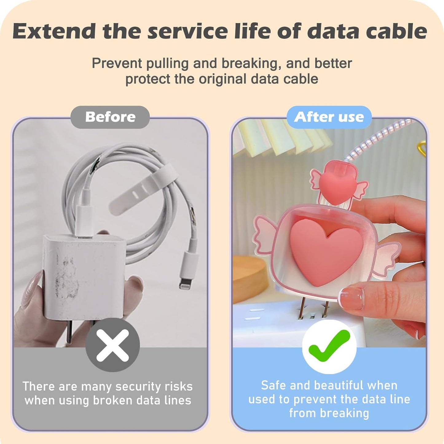 Protège Câble Type-C, chargeur avec Design de Cœur 3D Rose - informati
