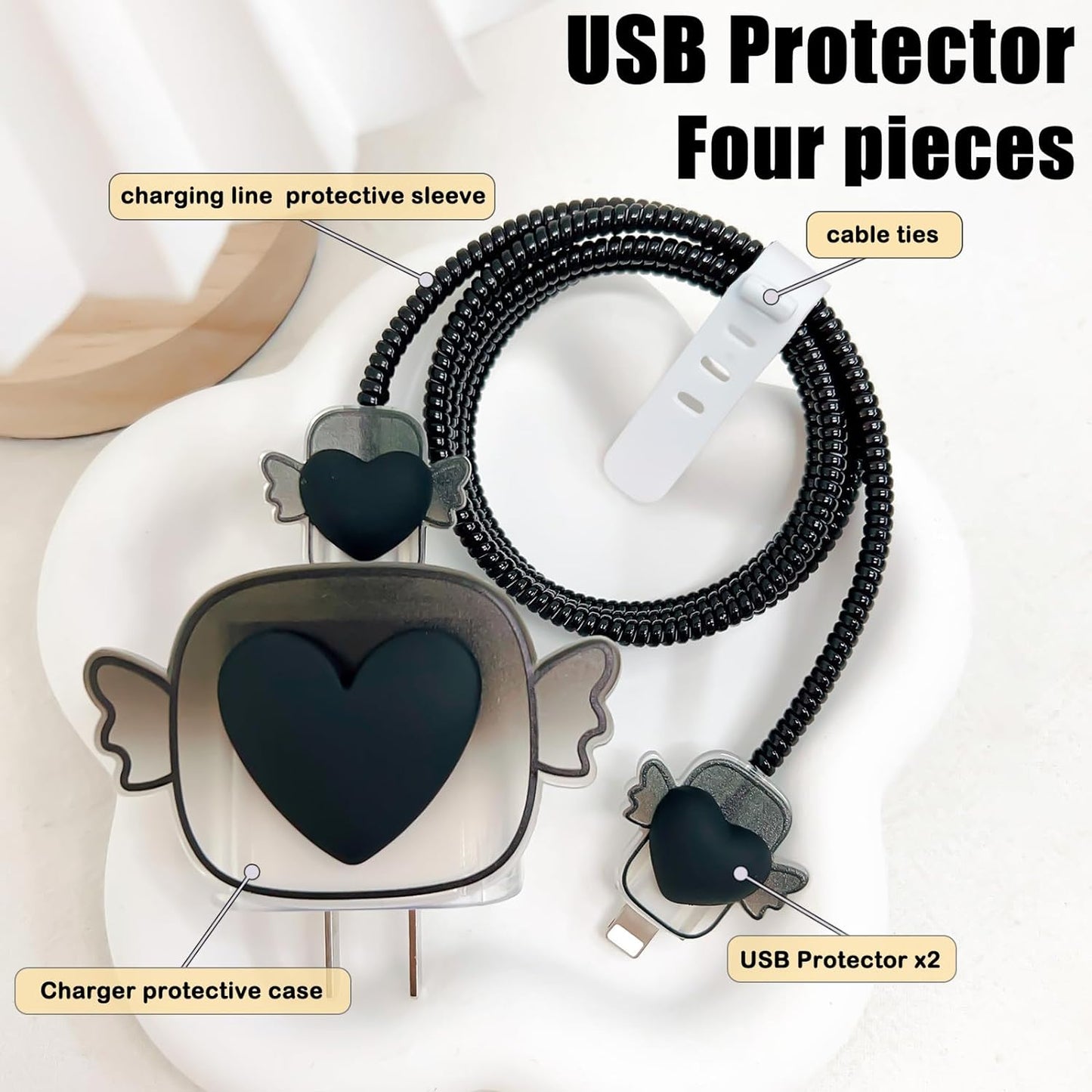 Protège Câble Type-C, chargeur avec Design de Cœur 3D Rose - informati