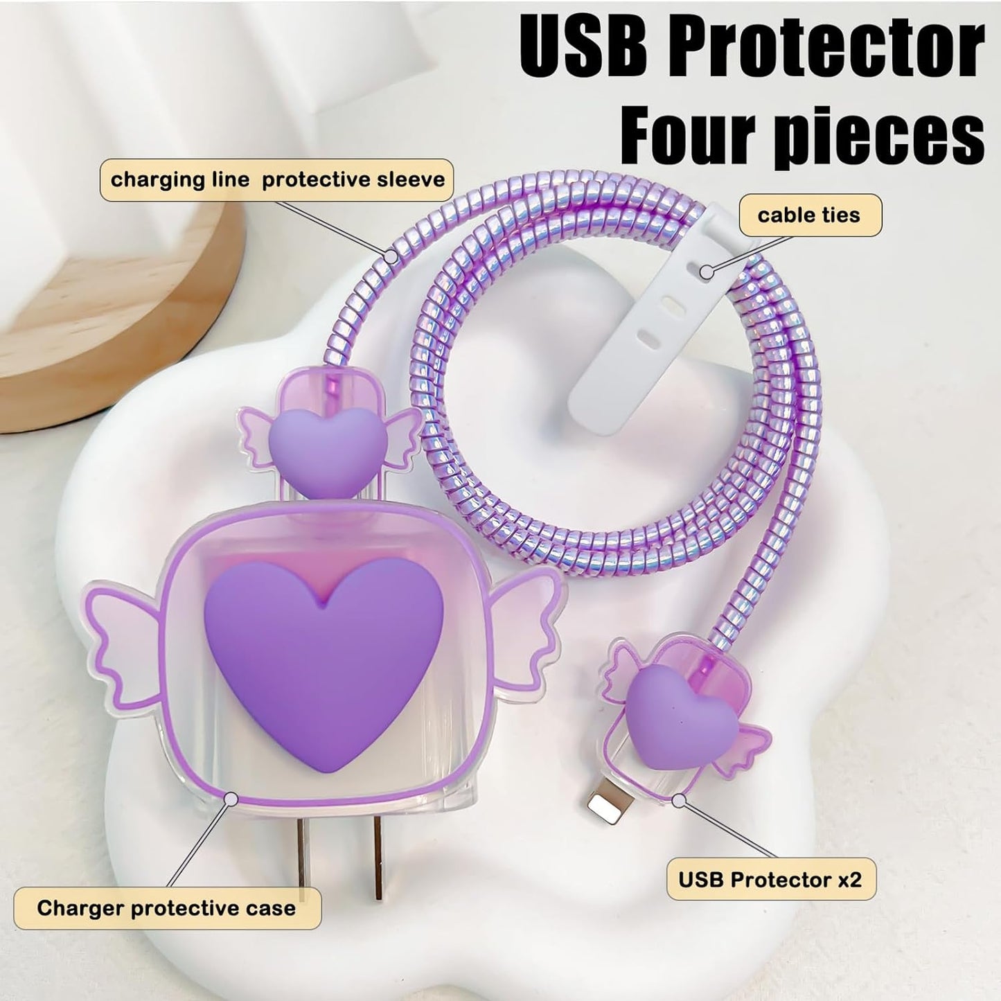 Protège Câble Type-C, chargeur avec Design de Cœur 3D Rose - informati
