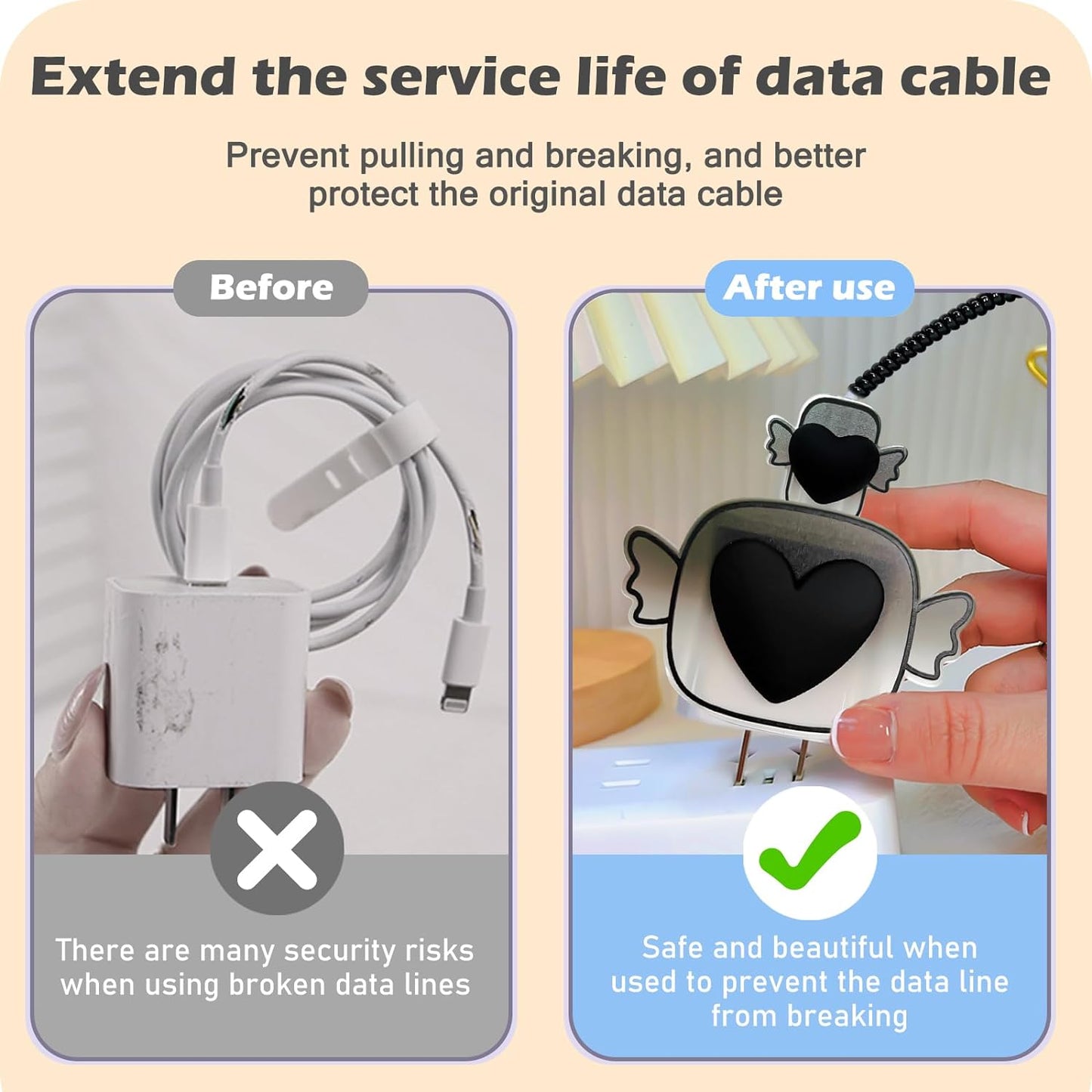 Protège Câble Type-C, chargeur avec Design de Cœur 3D Rose - informati