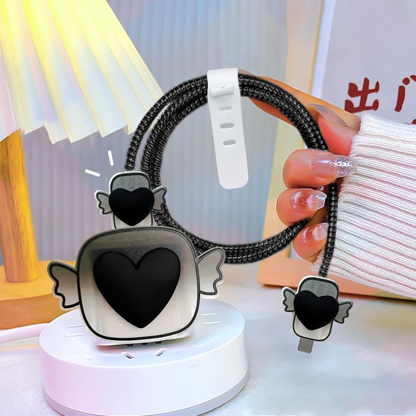 Protège Câble Type-C, chargeur avec Design de Cœur 3D Rose - informati