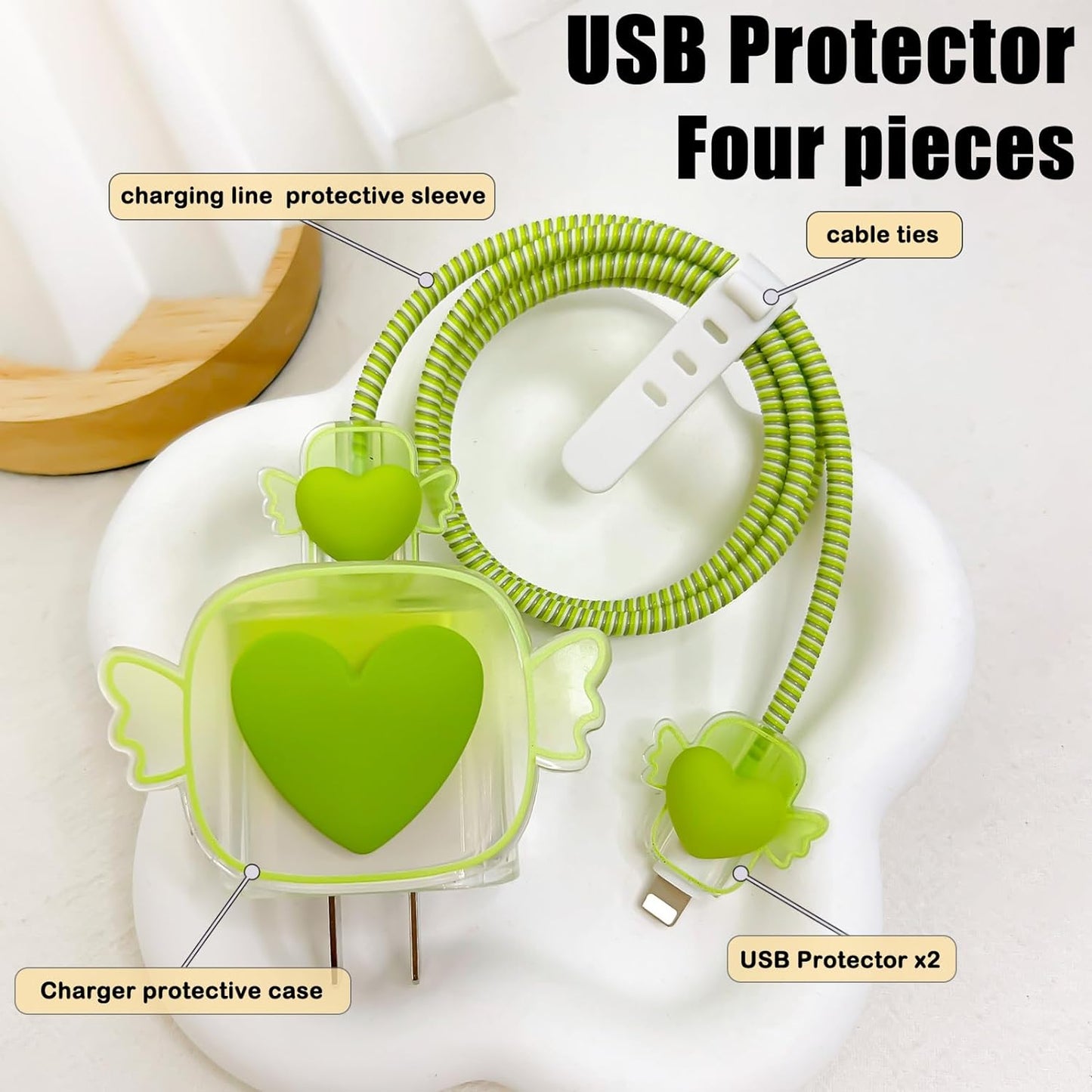 Protège Câble Type-C, chargeur avec Design de Cœur 3D Rose - informati