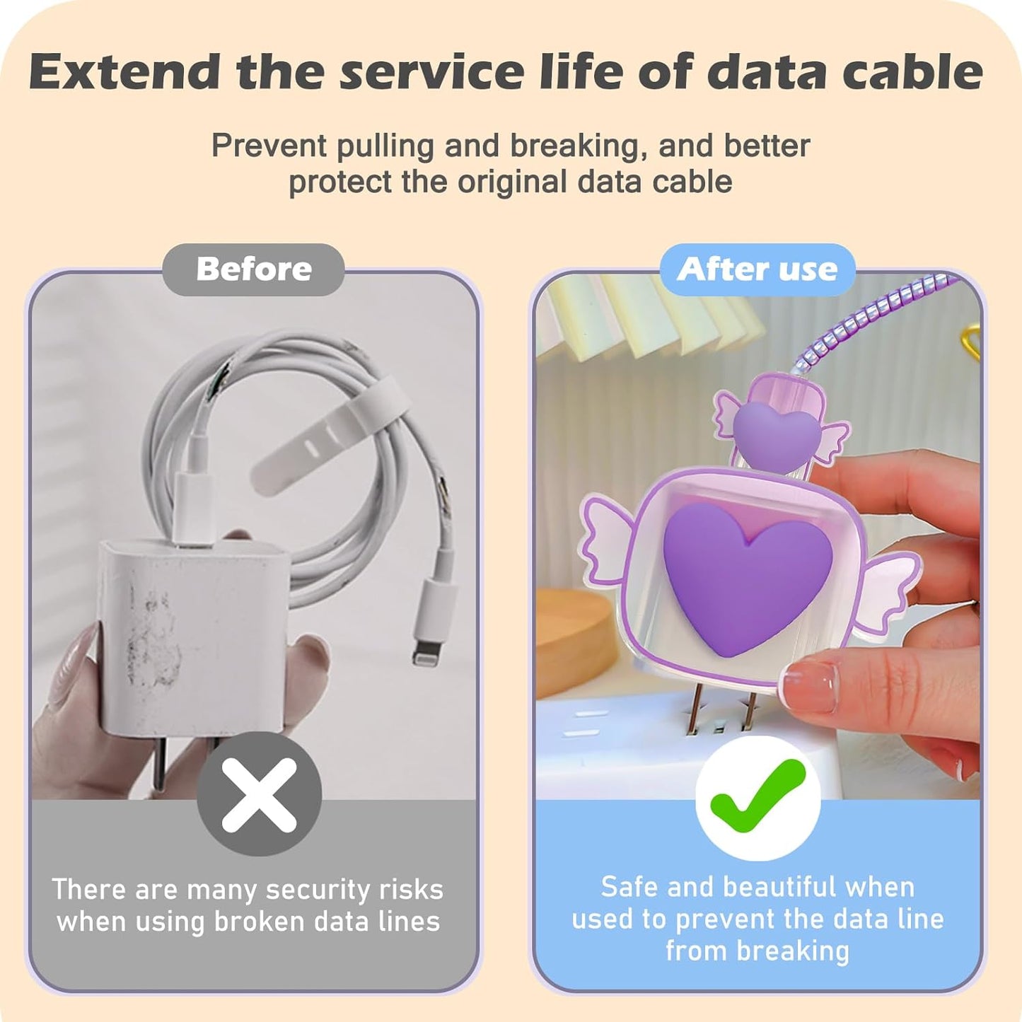 Protège Câble Type-C, chargeur avec Design de Cœur 3D Rose - informati