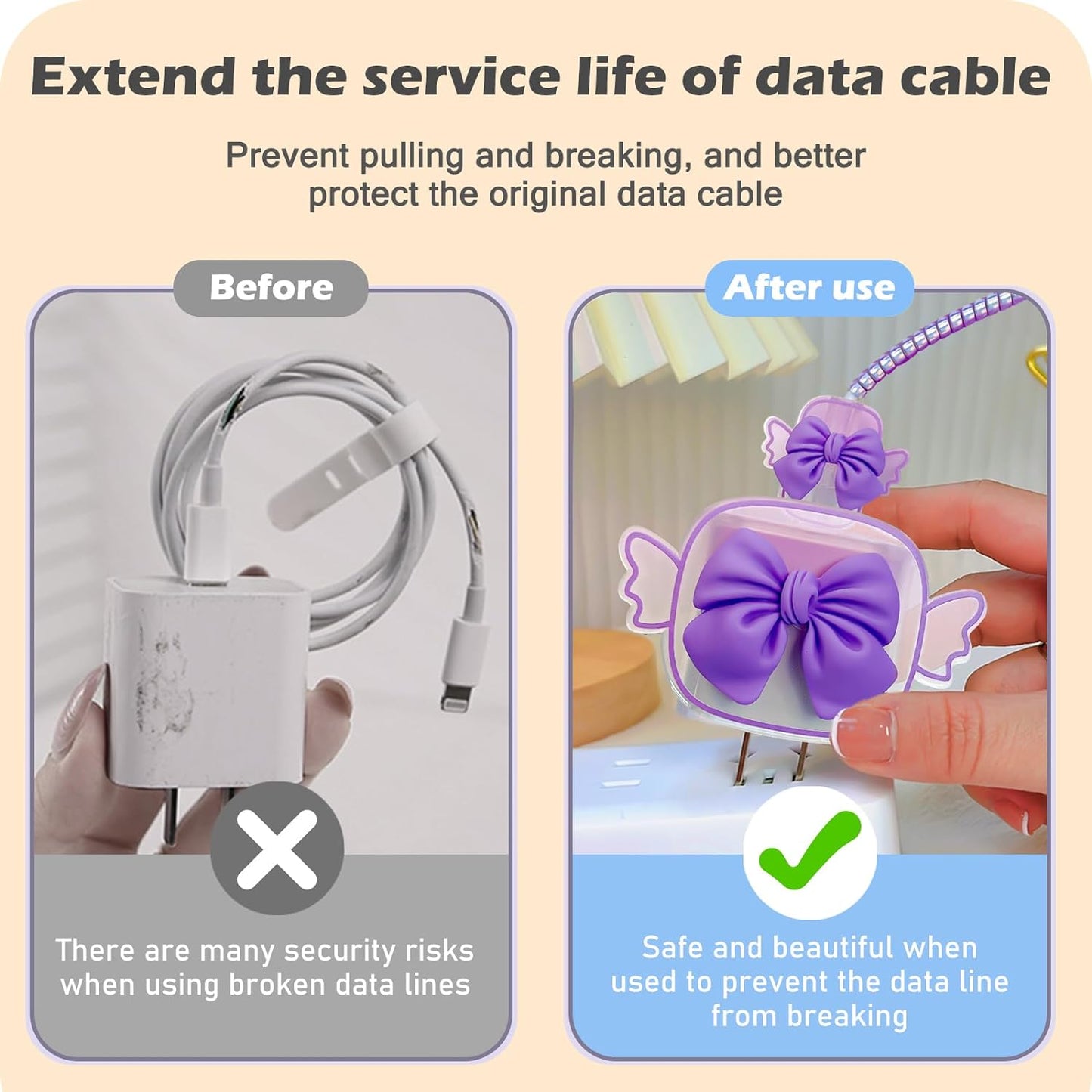Protège Câble Type-C, chargeur avec Design de Cœur 3D Rose - informati