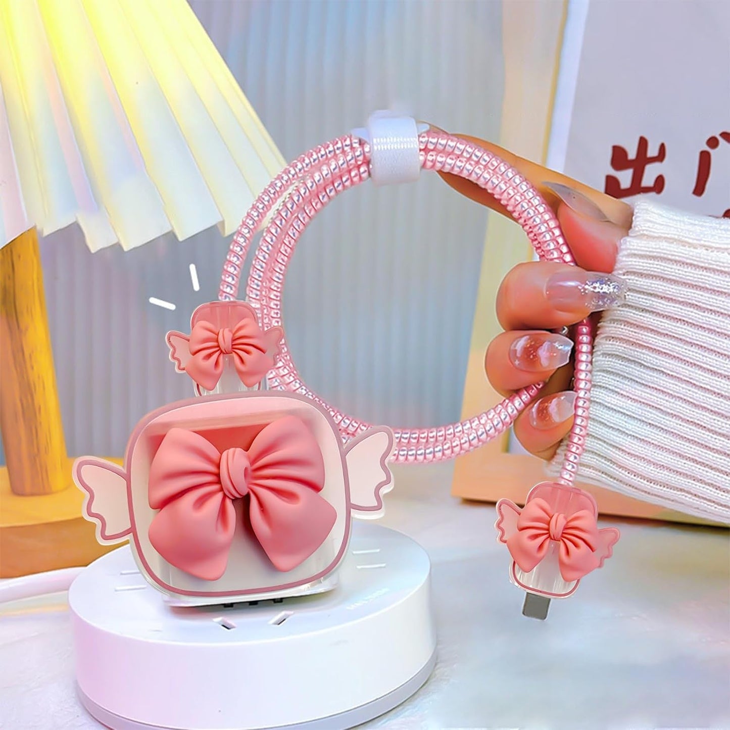 Protège Câble Type-C, chargeur avec Design de Cœur 3D Rose - informati