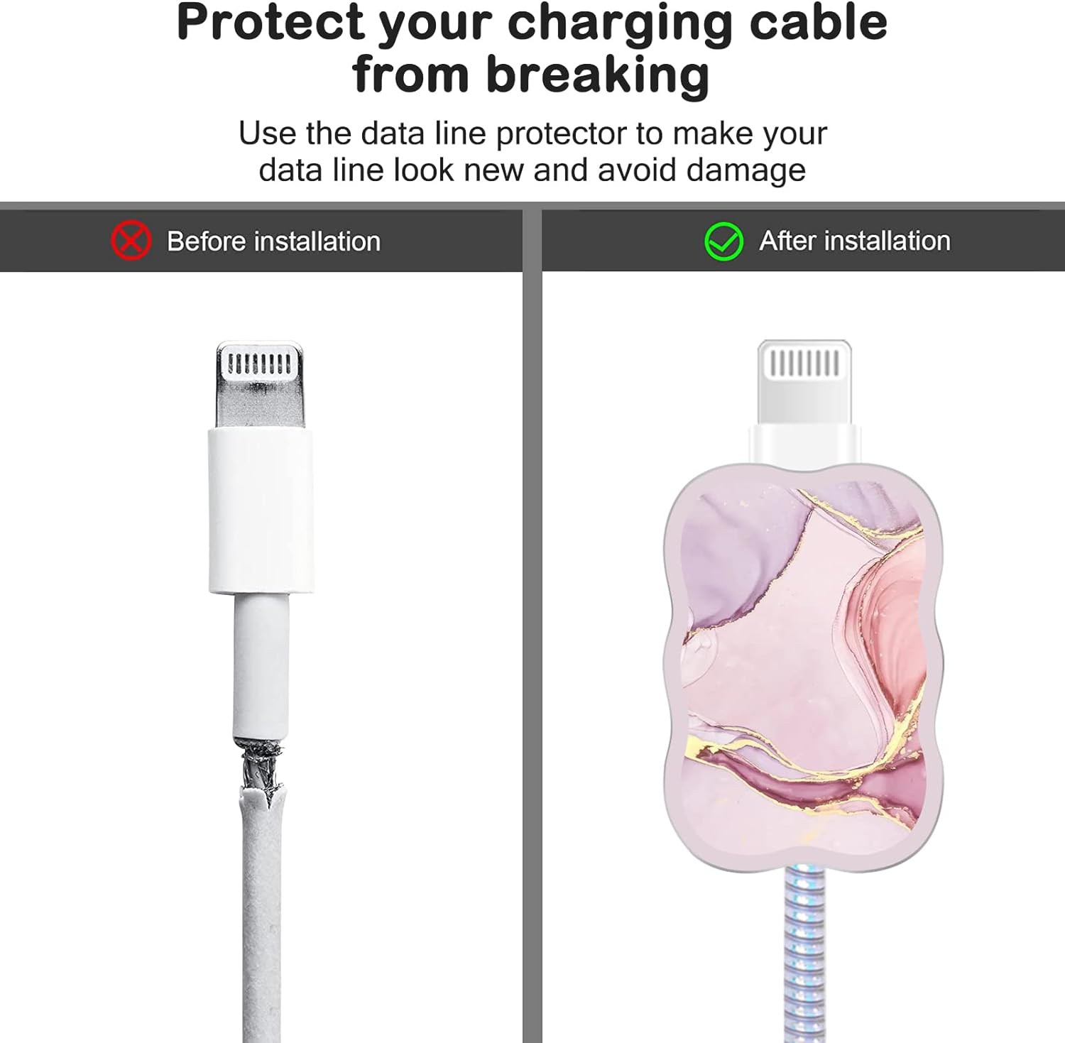 Protège de Fil chargeur USB pour iPhone Joli Marbrure Rose - informati
