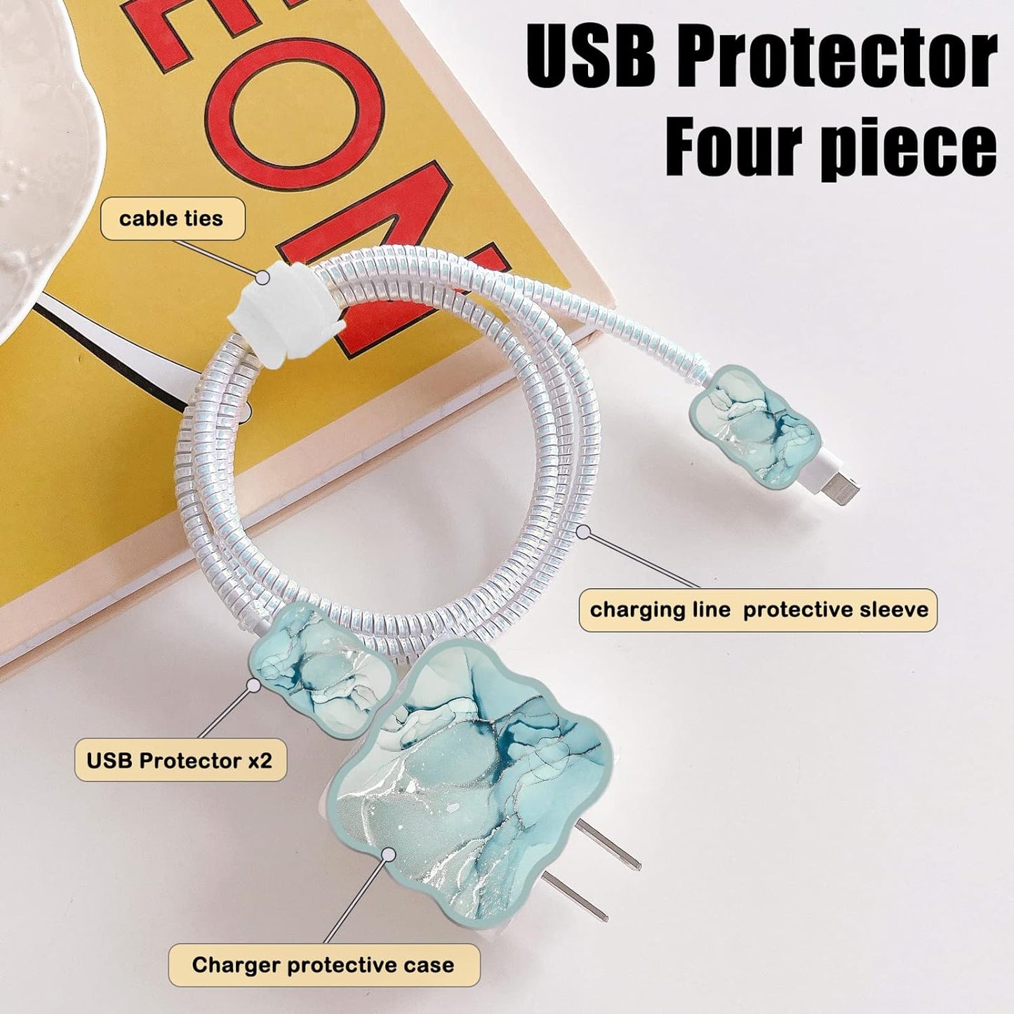 Protège de Fil chargeur USB pour iPhone Joli Marbrure Rose - informati