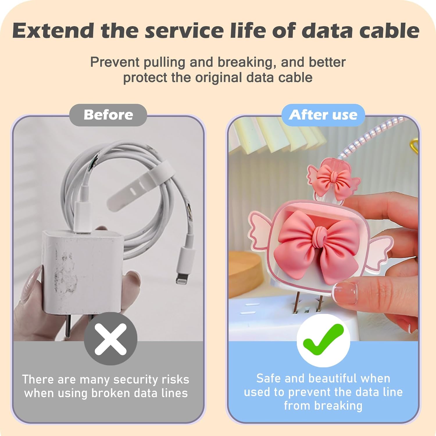 Protège Câble Type-C, chargeur avec Design de Cœur 3D Rose - informati