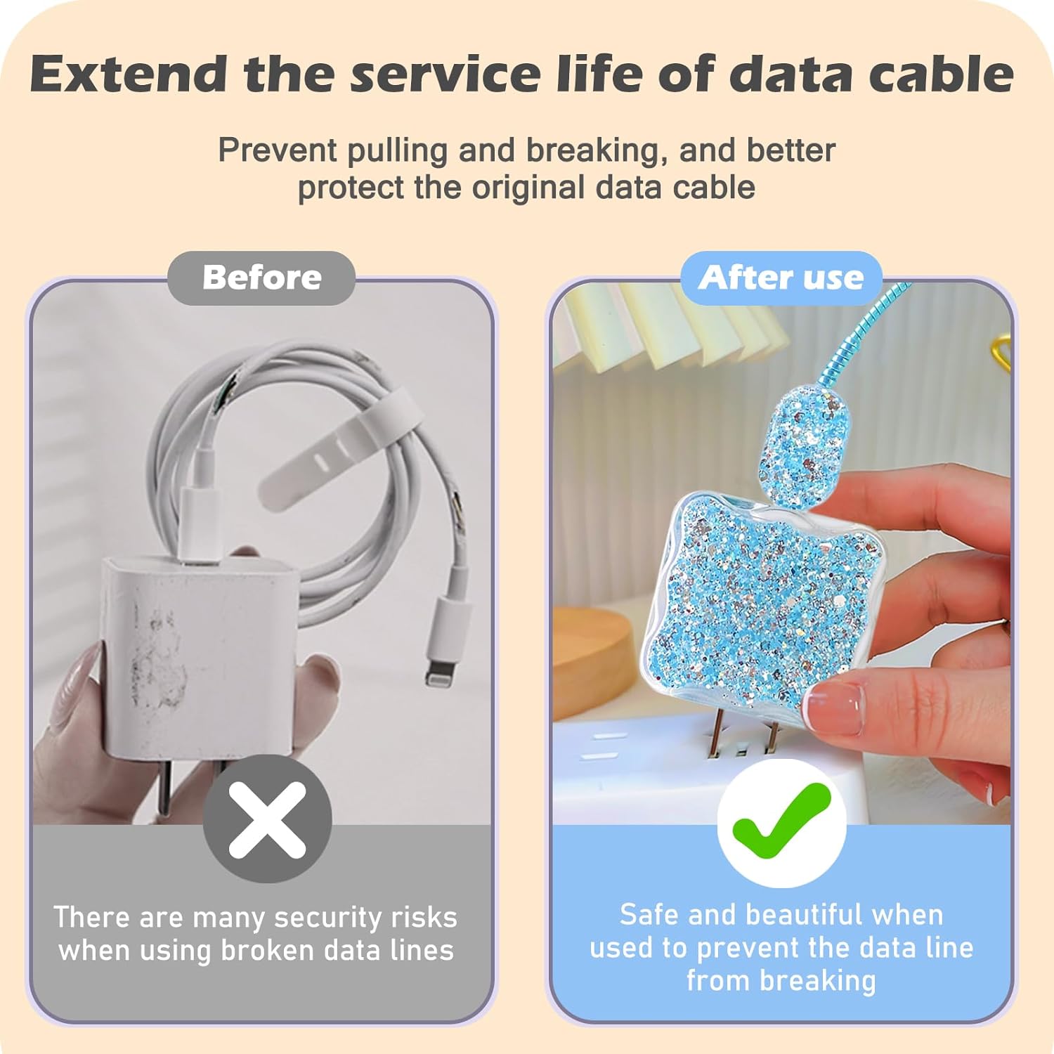 Kit Protecteur de Câble pour Chargeur de iPhone, Design de Paillettes Brillantes - informati