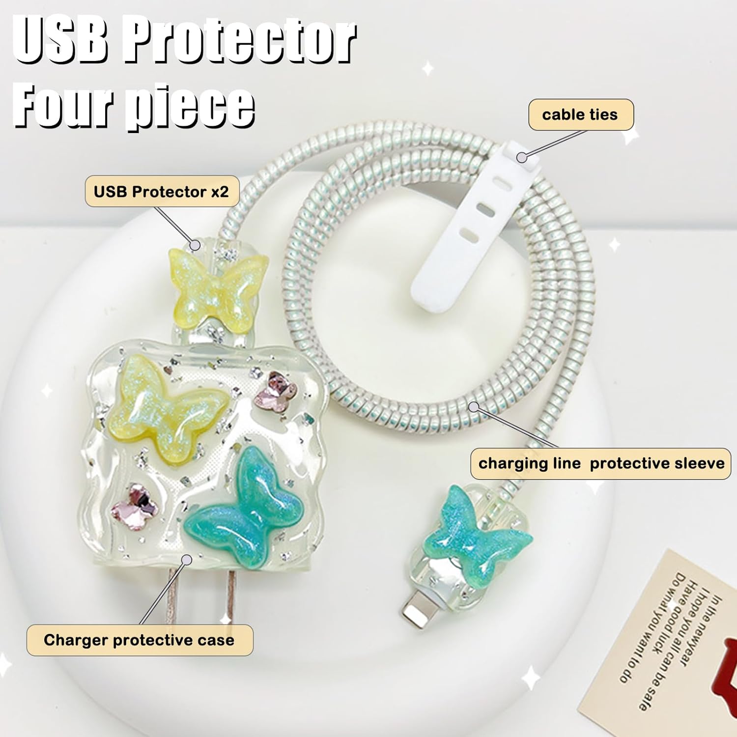 Protege Câble USB Type-C Chargeur iPhone Design de Papillon Rose 3D - informati